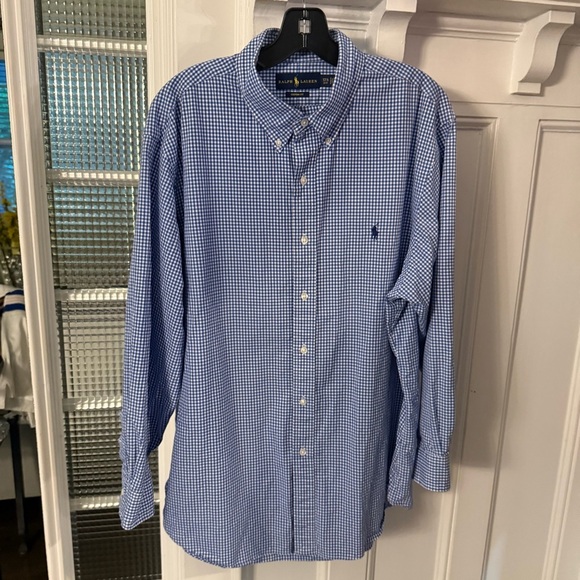 Ralph Lauren Custom-Fit Men’s Gingham Button Down Shirt Blue / White Sz 17.5 - Picture 3 of 9